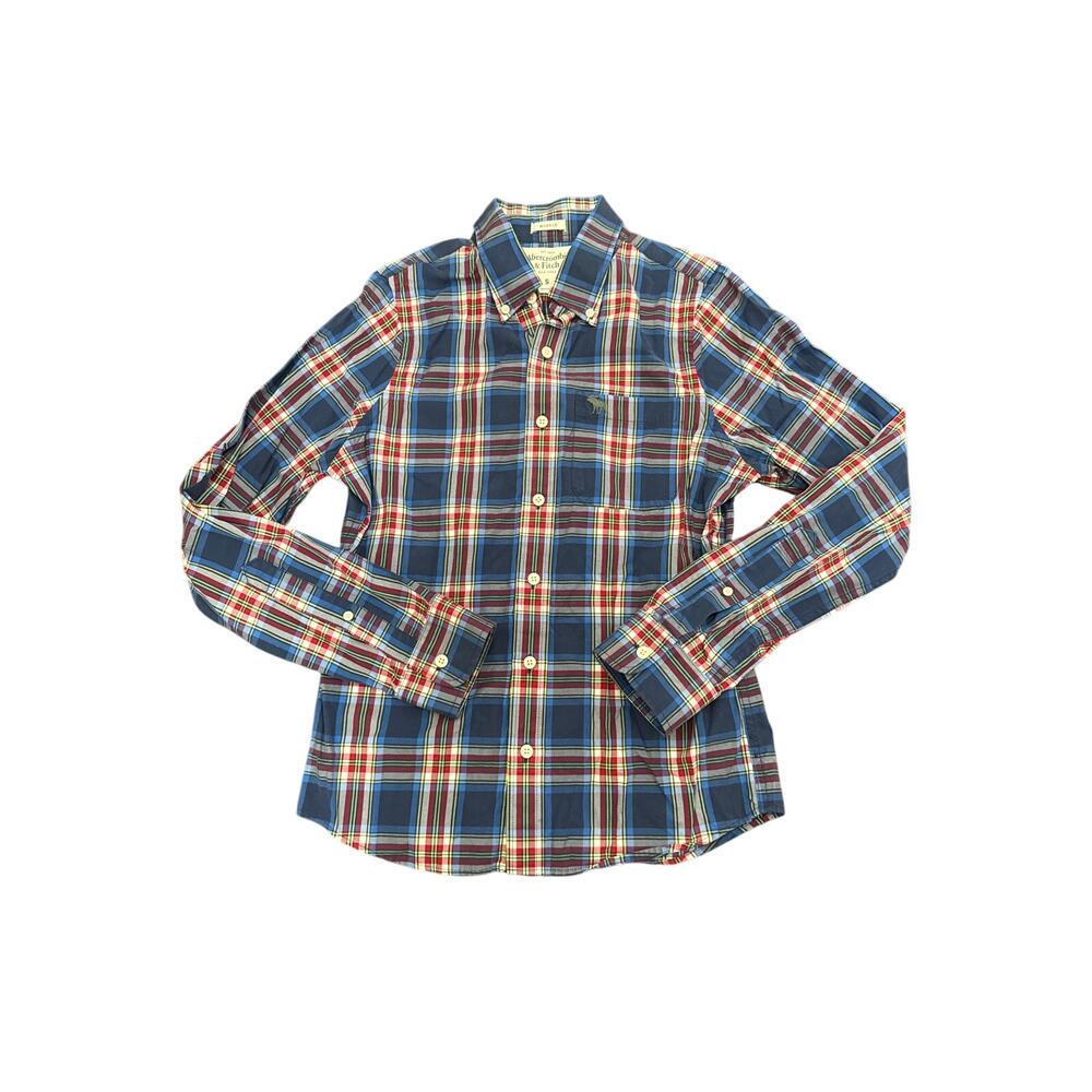 Abercrombie & Fitch Mens Sz S Muscle Long Sleeve Button Up Shirt Red Blue Plaid